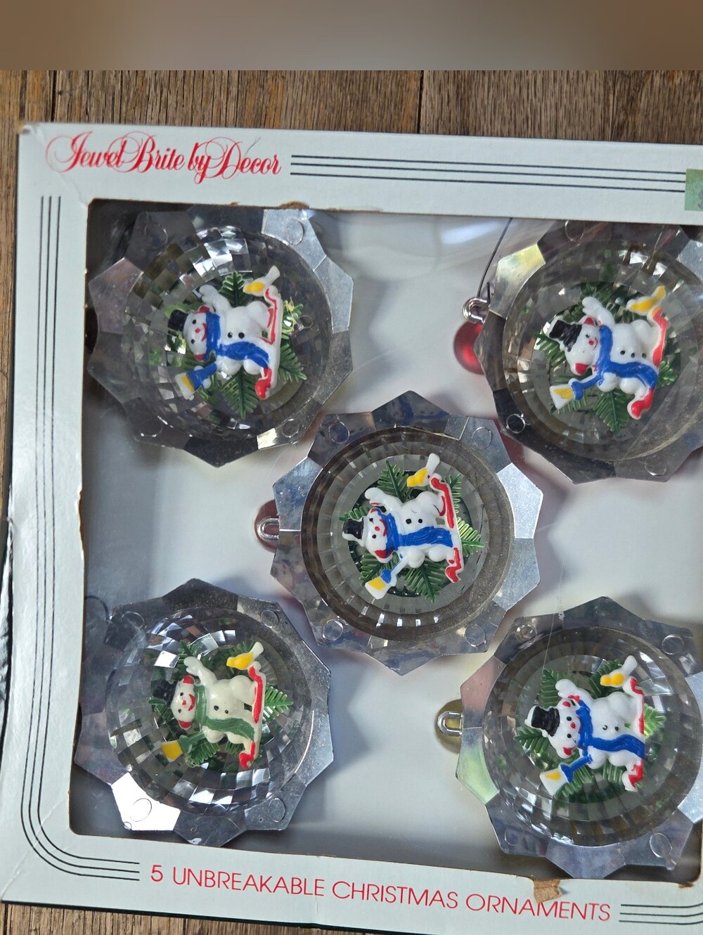 Vintage Jewel Brite Plastic Snowman Christmas Ornaments